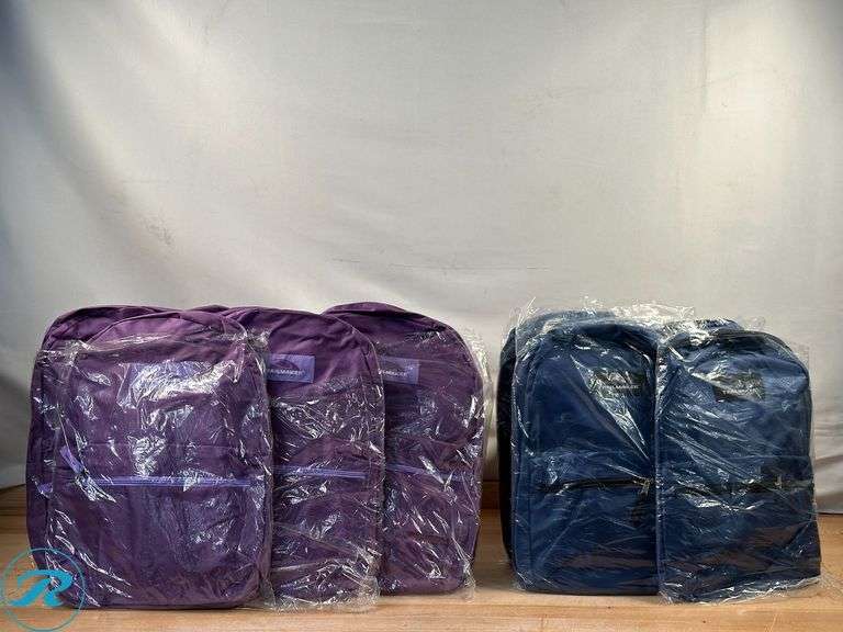 (10) Trail maker: Classic Solid Color 17 Inch Backpack with Front Zipper, School Supply Kit New/ (5) Purple, (5) Blue - Roller Auctions