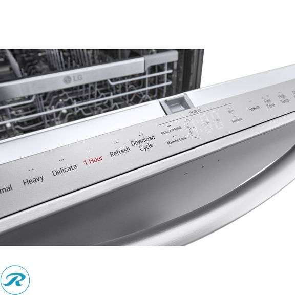 LG Top Control Wi-Fi Enabled Towel Bar Handle Dishwasher with 1-Hour Wash & Dry, QuadWash Pro, TrueSteam and Dynamic Heat Dry - Like New - $999 Retail, Dent on Back Left Bottom Panel Causing Bottom Rack To Be Hard To Push In - Roller Auctions