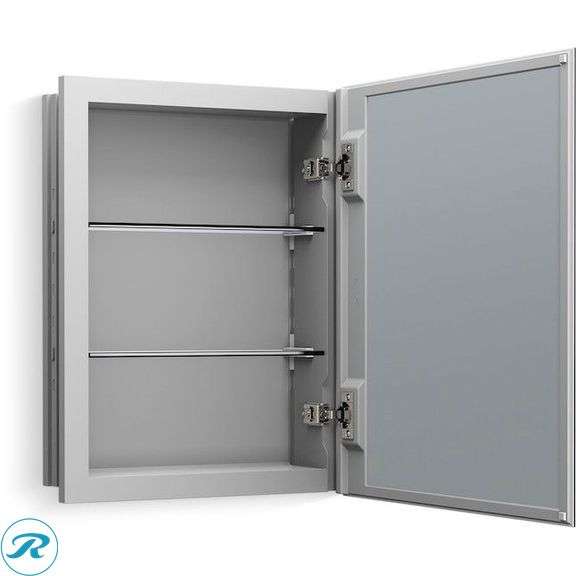 (1) New- KOHLER Embark 16-in x 20-in Recessed Mount Anodized Aluminum Mirrored Rectangle Soft Close Medicine Cabinet - Roller Auctions