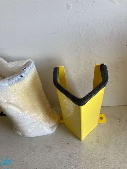 (Set of 2) Pallet of racking post guard protectors 12" and predrilled holes and caution sign - Roller Auctions
