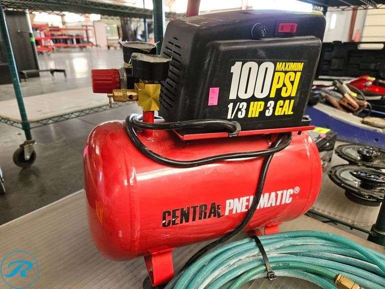 Central Pneumatic 1/3 HP 3-Gallon Air Compressor with Hose - Roller Auctions