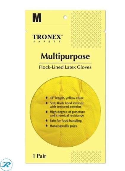 (2) Tronex Multipurpose Flock-Lined Latex Gloves, Medium, Yellow, 24 Per Pack, Case Of 12 Packs - Roller Auctions