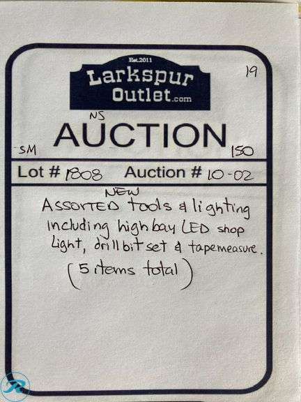 (5) New- Assorted tools and lightening supplies including high bay led shop led, drill bit sets and tape measure (see photos) - Roller Auctions