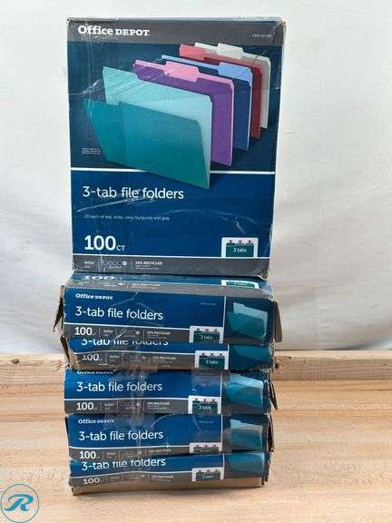 (6) Office Depot® Brand 2-Tone File Folders, 1/3 Cut, Letter Size, Assorted Jewel Tone Colors, Box Of 100- New - Roller Auctions