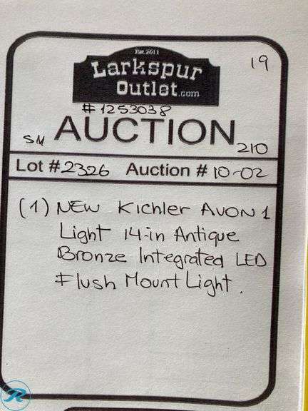 (1) New- Kichler Avon 1 -Light 14-in Antique Bronze Integrated LED Flush Mount Light - Roller Auctions