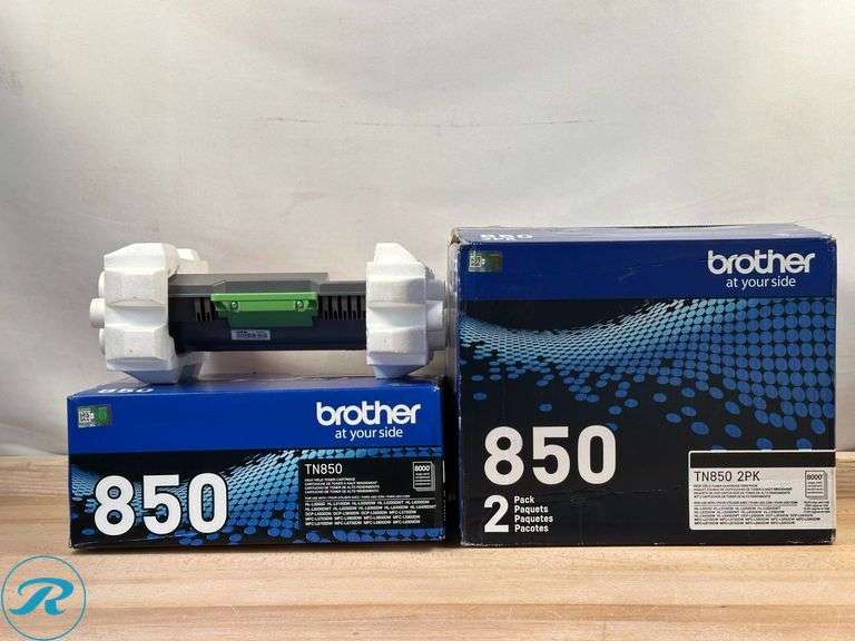 Brother: TN-850 Black High Yield Toner Cartridge, TN-850BK- New/ Open Box; Brother: TN-850 Black High Yield Toner Cartridges, Pack Of 2- (1) New/ (1) Used/ Untested - Roller Auctions