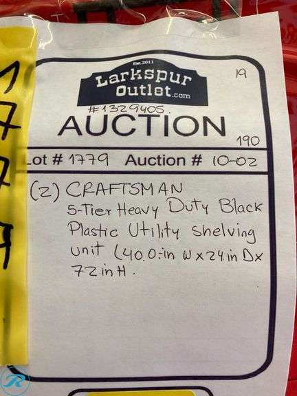 (2) New- CRAFTSMAN 5 -Tier Heavy Duty Black Plastic Utility shelving unit ( 40.0-in W x 24.0-in D x 72.0-in H ) - Roller Auctions