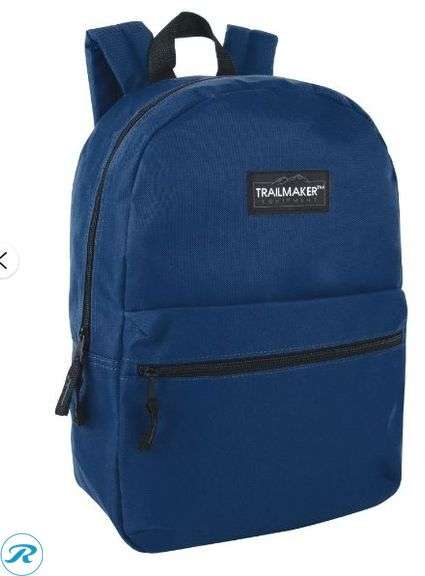 (10) Trail maker: Classic Solid Color 17 Inch Backpack with Front Zipper, School Supply Kit New/ (5) Purple, (5) Blue - Roller Auctions