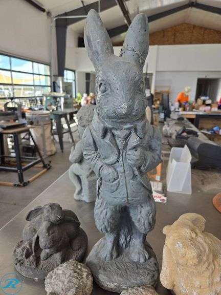 Cast Stone Rabbit Garden Statues - Roller Auctions