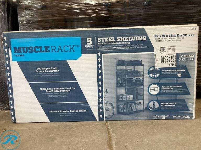 (1) New- Muscle Rack 5 -Tier Heavy Duty Black Metal Utility shelving unit ( 36-in W x 18-in D x 72-in H ) - Roller Auctions