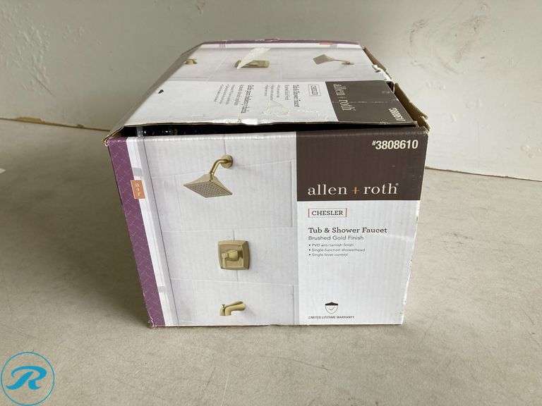 (1) New-allen + roth Chesler Brushed Gold 1-handle Single function 3.54-in Square Bathtub and shower Faucet with Valve - Roller Auctions