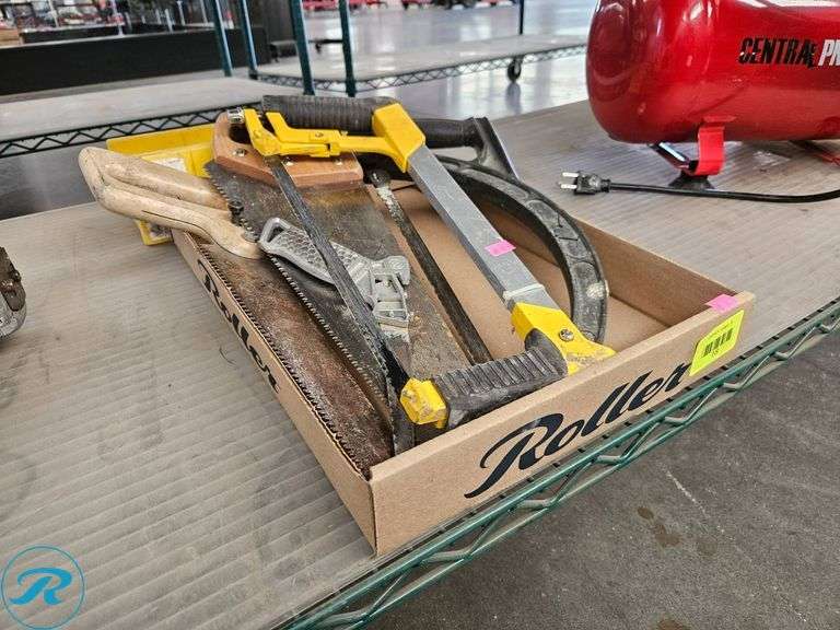 Tray of Hand Saws and Miter Box