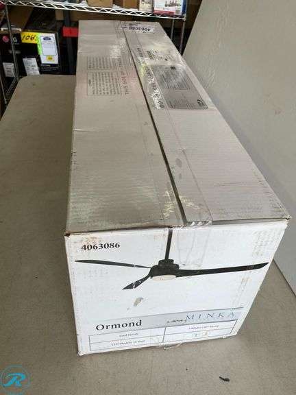 (1) New- Minka Ceiling Fan Co. Ormond 60-in Integrated LED Matte Black with Black Blades Ceiling Fan With Light - Remote Included ( 3 -Blade ) - Roller Auctions