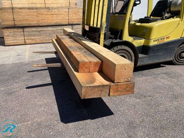 (4) Wood Beams (1) 5.5" x 11.5" x 8ft (1) 8" x 8" x 12ft (2) 5" x 5" x 10ft - Roller Auctions