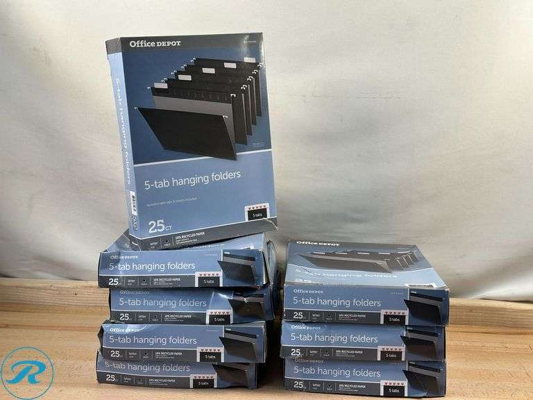 (8) Office Depot® Brand Hanging File Folders, 1/5-Cut, Letter Size, Black, Pack Of 25 Folders- New/ Damaged Boxes - Roller Auctions