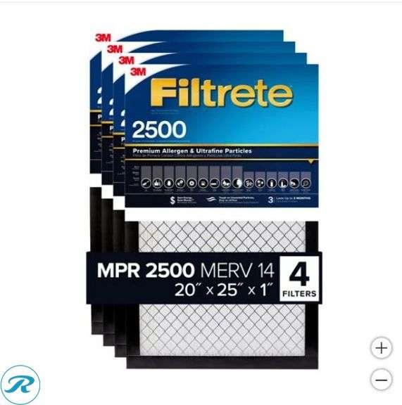 (6) 3M 2500 Series Filtrete 1" Filter,20x20x1- (3) New/ (3) Like New; 3M 2500 Series Filtrete 1" Filter, 20x25x1- 4-pack- New/ Damage packaging - Roller Auctions