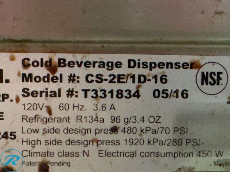 Crathco Model CS-2E/1D-16 Cold Beverage Dispenser, (Missing Dispenser Levers/Nozzles and 1-Lid) - Roller Auctions