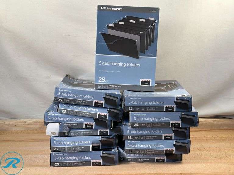 (12) Office Depot® Brand Hanging File Folders, 1/5-Cut, Letter Size, Black, Pack Of 25 Folders- New/ Damaged Boxes - Roller Auctions