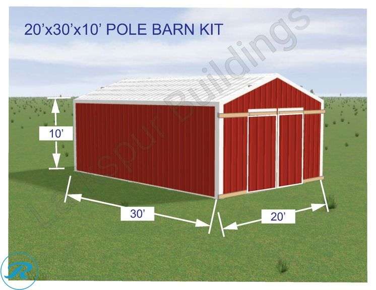 DIY 20' x 30' x10'  Pole Barn Kit. 100% materials included: Engeneering Trusses for 45PSL, Metal Siding, Metal Roofing, Lumber and Sliding door Hardware. Plans for Permit and Professional Step by Step Video Instructions.