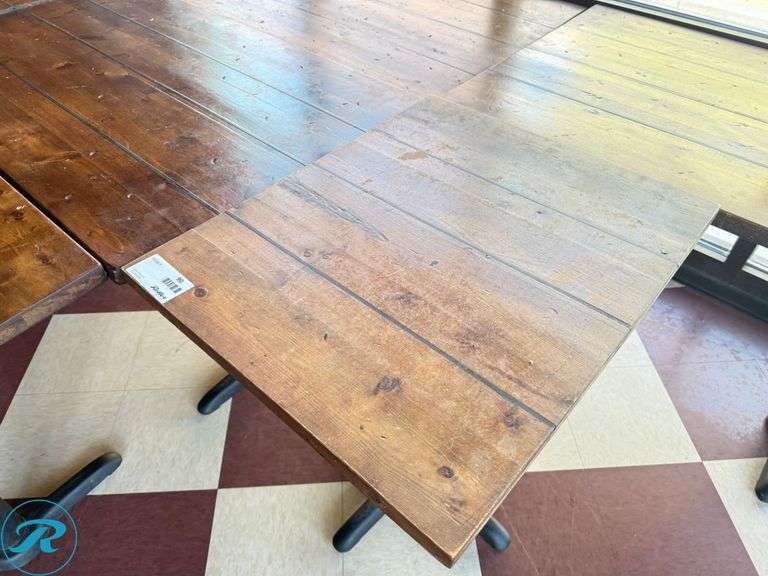 Wood Dining Tables with Black Metal Bases, (7) 48 in x 29 in and (1) 24 in x 29 in - Roller Auctions