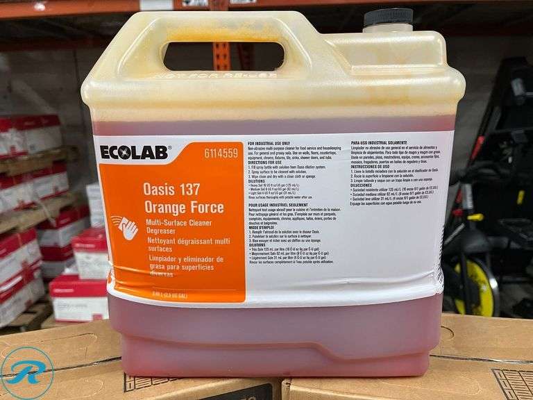 (3) EcoLab Oasis 137 Orange Force Multi-Surface Cleaner/Degreaser, Expired 11/2024 - New - Roller Auctions