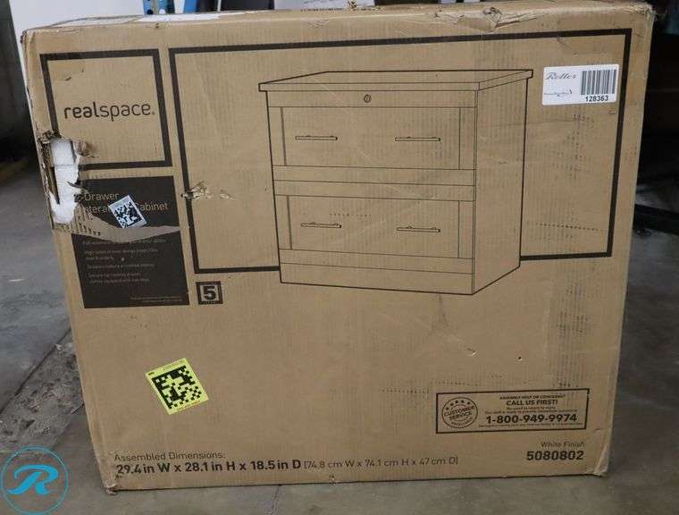 Realspace® 29-7/16"W x 18-1/2"D Lateral 2-Drawer File Cabinet, White - New - Roller Auctions