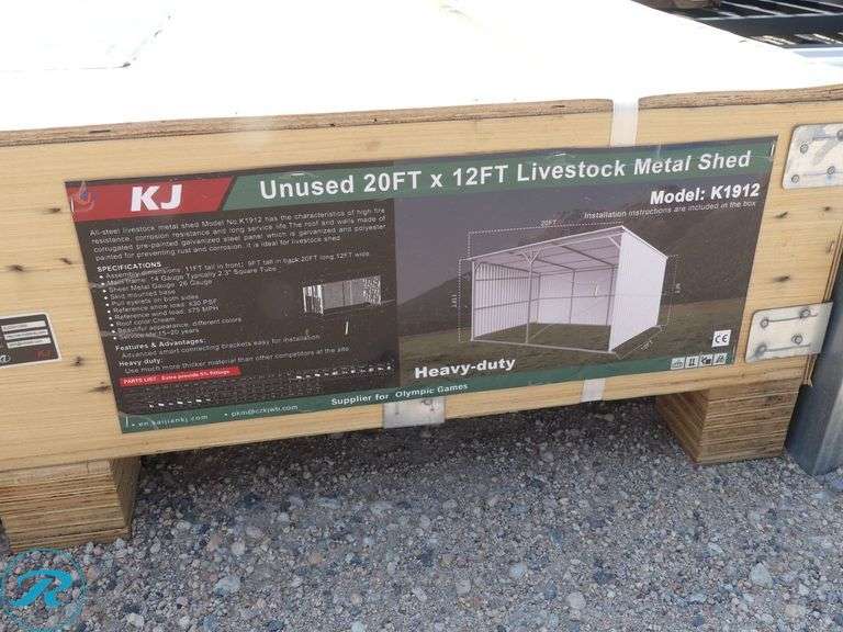 New KJ K1912 Livestock Metal Shed, 20' x 12' - Roller Auctions