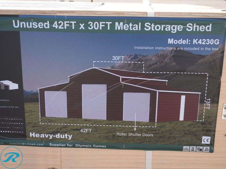 New KJ K4230G Metal Storage Shed, 42' x 30' - Roller Auctions