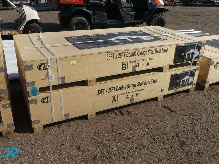 New KJ K3325 Double Garage Metal Shed, 33' x 25' - Roller Auctions
