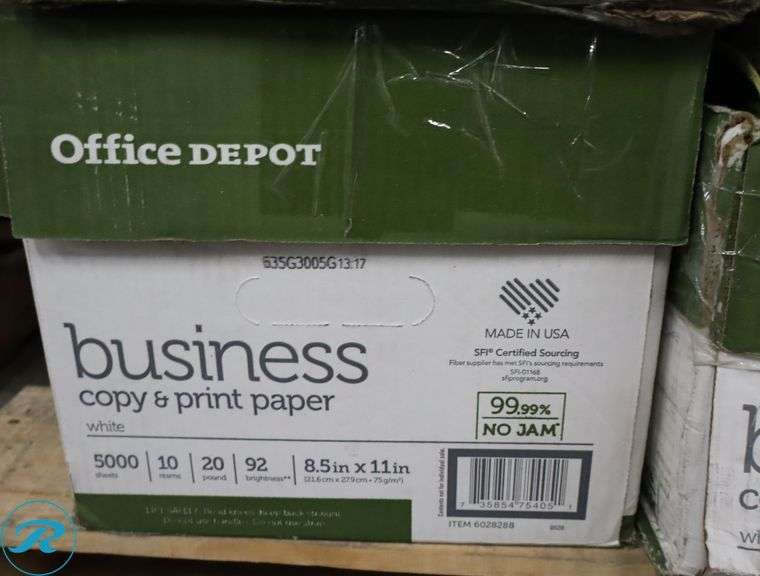 (6) Office Depot Business Copy & Print Paper 5000pc Per Case, 8.5" x 11", 92 Brightness, 20 Pounds - New/Damaged Box/Few Damaged - Roller Auctions
