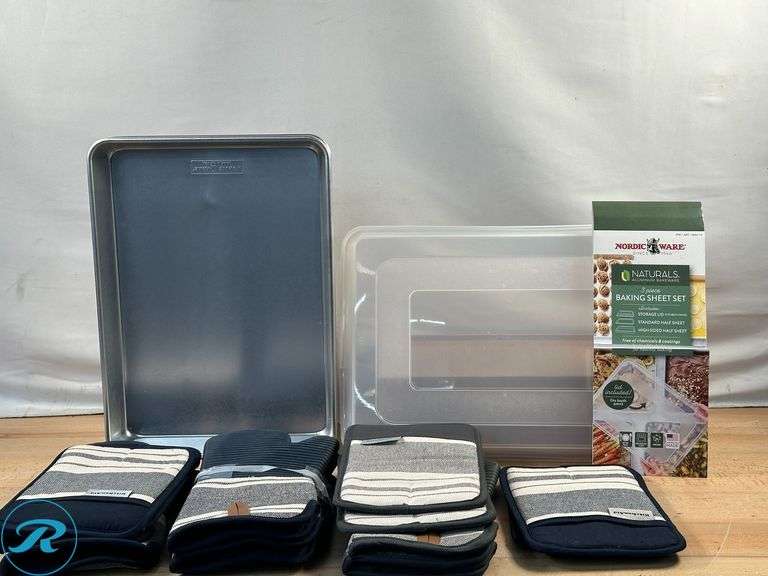 (4) KitchenAid 4-piece Silicone Oven Mitt Set- Like New, (1) Missing Mitts Set; (2) Nordic Ware: Naturals 3-Piece Baking Sheet Set With Lid- Like New - Roller Auctions