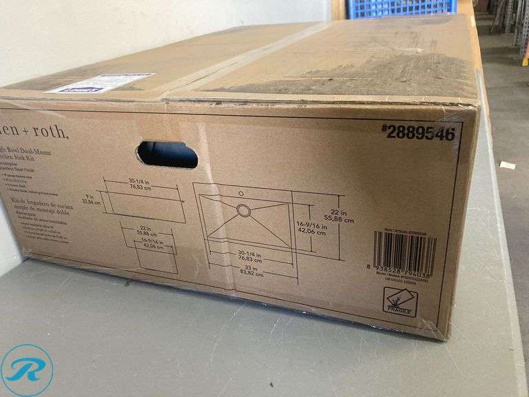 (1) New- allen + roth Alden Drop-in or undermount 33-in x 22-in Stainless steel Single bowl 18 -Gauge Kitchen Sink All-in-One Kit - Roller Auctions