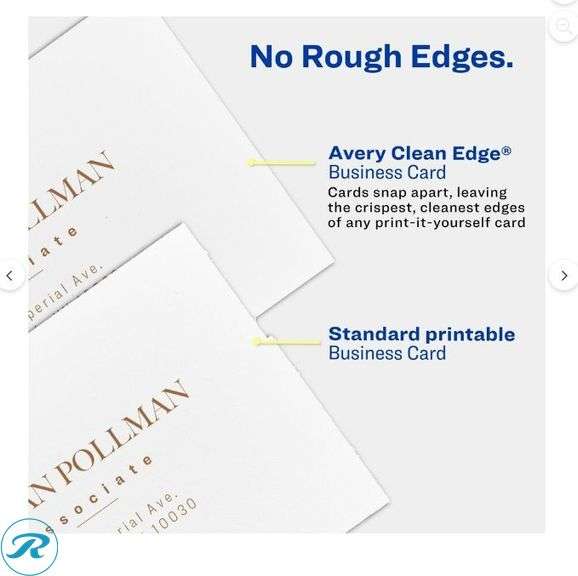 Avery: Clean Edge Printable Business Cards With Sure Feed Technology for Laser Printers, 2" x 3.5", White, 2,000 Blank Cards- New - Roller Auctions