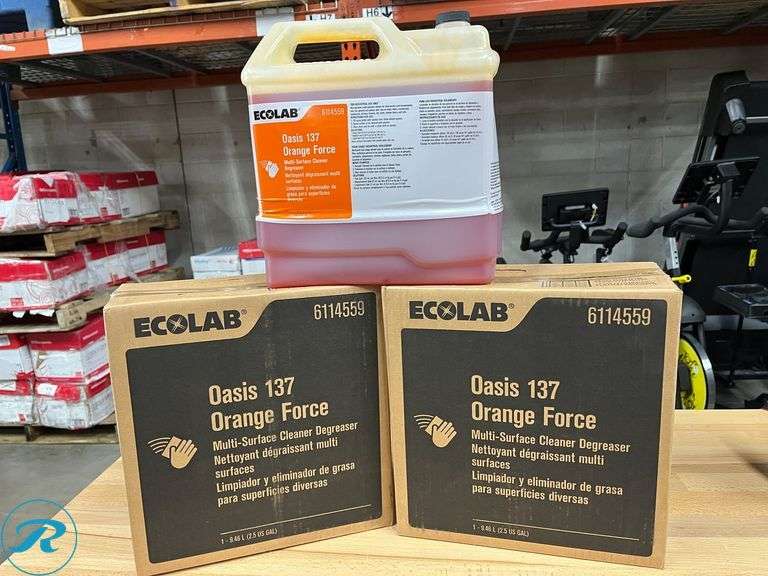 (3) EcoLab Oasis 137 Orange Force Multi-Surface Cleaner/Degreaser, Expired 11/2024 - New - Roller Auctions