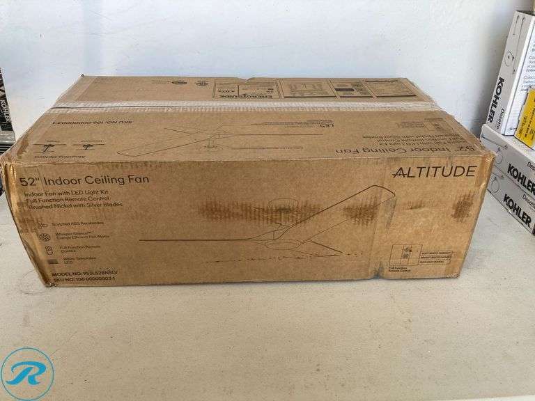 (1) New- ALTITUDE Gossamer 52-in Color-Changing Outdoor Brushed Nickel with Silver Blades Ceiling Fan With Light - Remote Included ( 3 -Blade ) - Roller Auctions