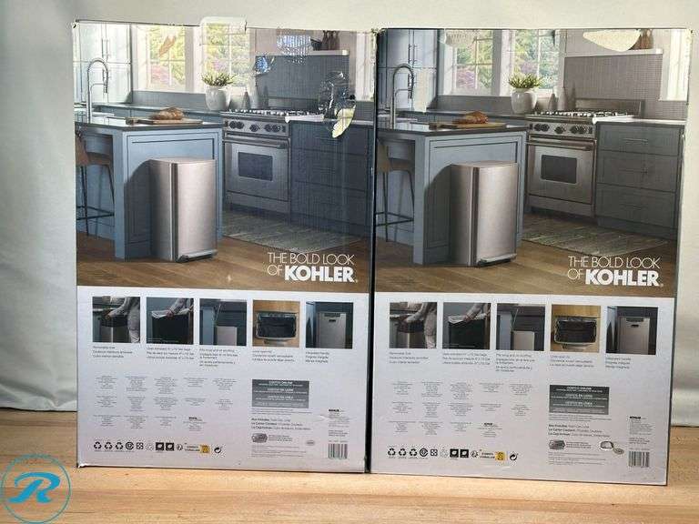 (2) Kohler 47L Step Trash Can - Like New - (1) Small Dent, (1) Small Scratches - Roller Auctions