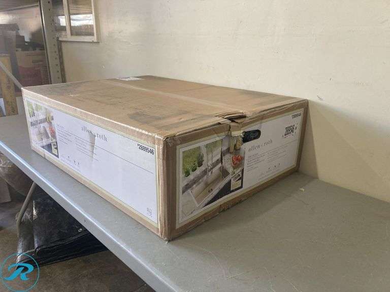 (1) New- allen + roth Alden Drop-in or undermount 33-in x 22-in Stainless steel Single bowl 18 -Gauge Kitchen Sink All-in-One Kit - Roller Auctions