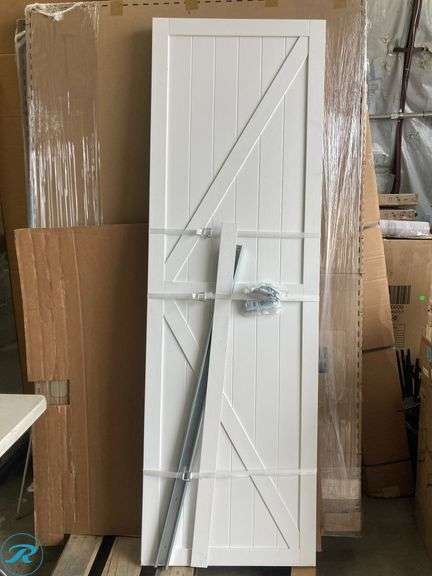 (1) New- RELIABILT Trident 48-in x 80-in White K-frame Prefinished MDF Closet Sliding Door ( Hardware Included ) (some stains in one of the doors see photos) - Roller Auctions