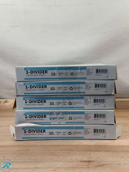 (5) Office Depot® Brand: Pressboard Classification Folders With Fasteners, Legal Size, 100% Recycled, Light Blue, Pack Of 10 Folders- New - Roller Auctions