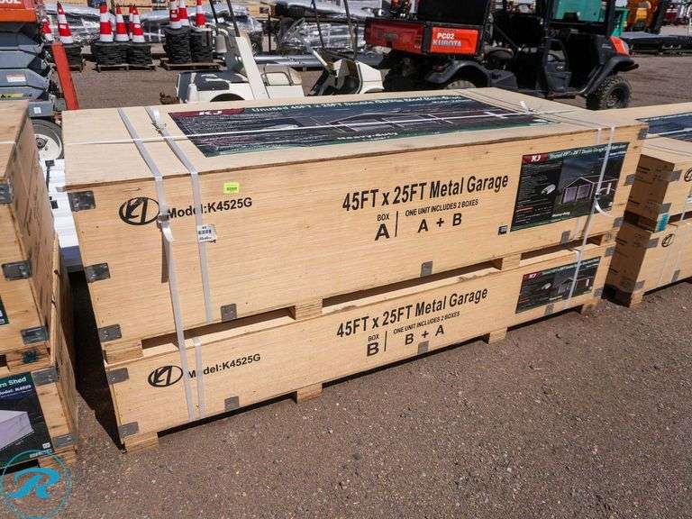 New KJ K4525G Double Garage Steel Barn Shed, 45' x 25' x 14' - Roller Auctions