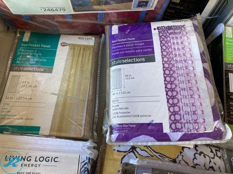 (31) New- Assorted home Supply includes (2) Organizer hanging (6) Shower curtain (19) Rod Pocket panel (different design & color) (4) Back tab valance (different design & color) (see photos) - Roller Auctions