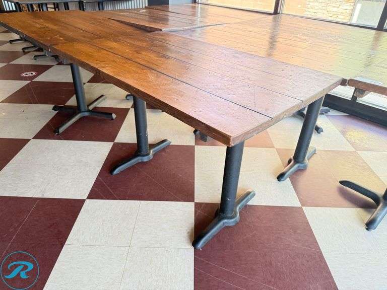 Wood Dining Tables with Black Metal Bases, (7) 48 in x 29 in and (1) 24 in x 29 in - Roller Auctions