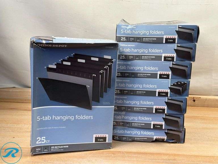 (8) Office Depot® Brand Hanging File Folders, 1/5-Cut, Letter Size, Black, Pack Of 25 Folders- New/ Damaged Boxes - Roller Auctions