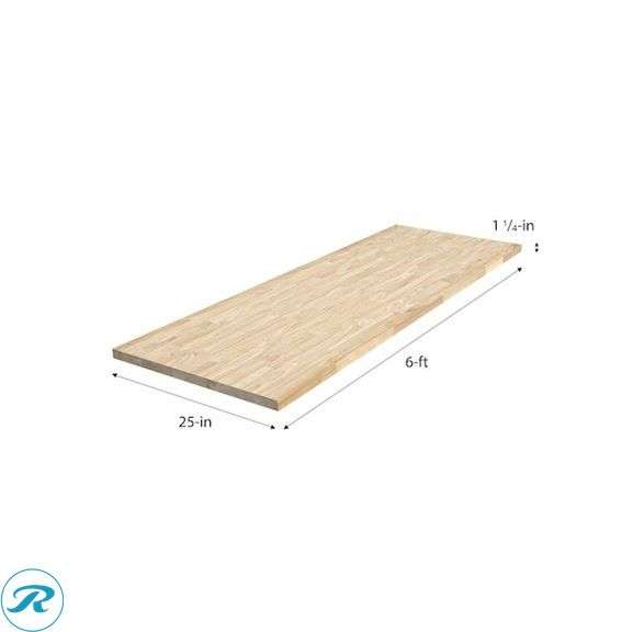 (1) New- Sparrow Peak Natural grain 6-ft x 25-in x 1.25-in Unfinished Natural Hevea Wood Butcher block Countertop - Roller Auctions