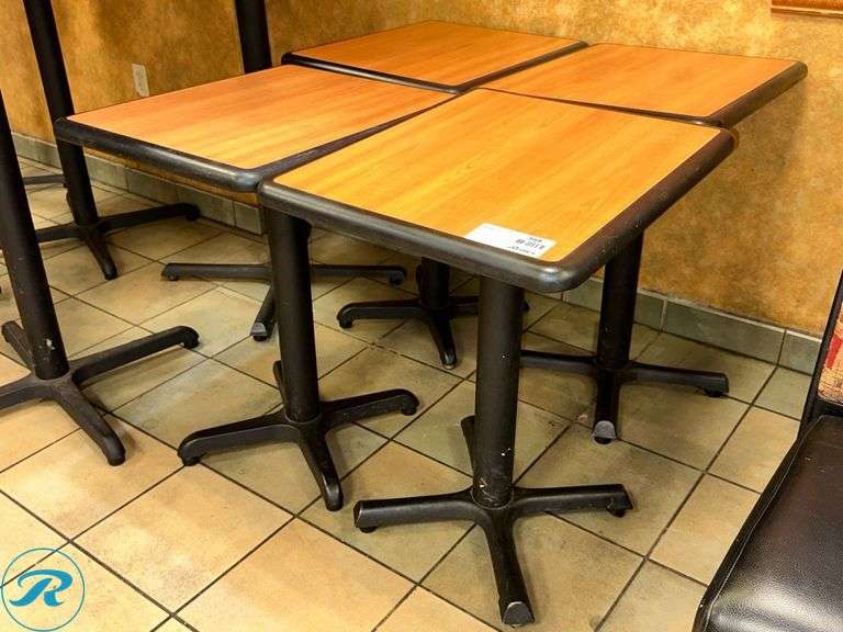 (4) Square Laminate Top Tables with Black Metal Pedestal Bases, 24″x20″