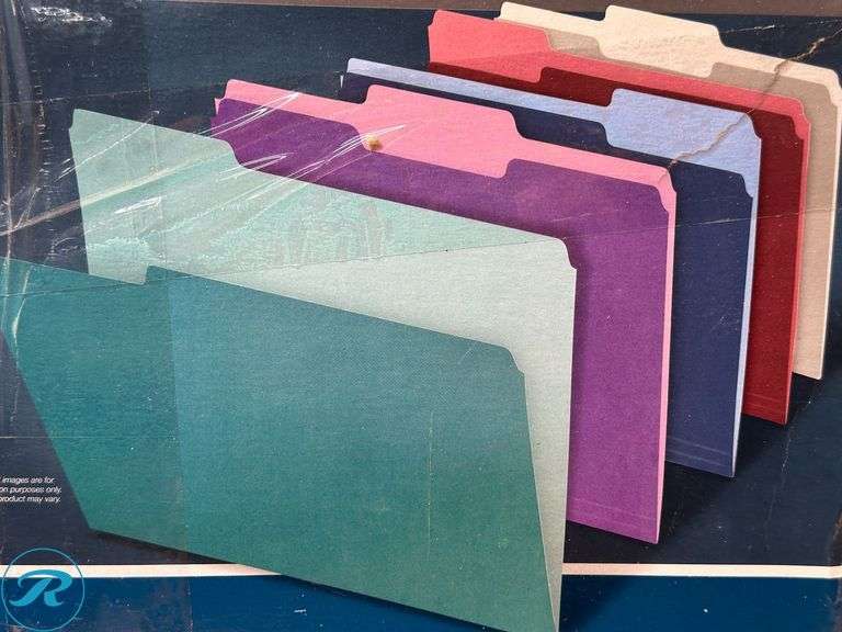 (6) Office Depot® Brand 2-Tone File Folders, 1/3 Cut, Letter Size, Assorted Jewel Tone Colors, Box Of 100- New - Roller Auctions