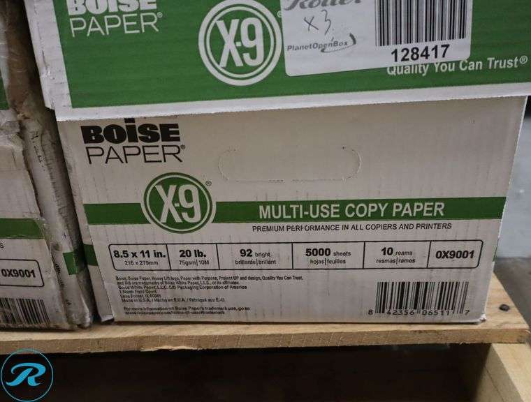 (3) Boise Paper X9 - 5000pc Per Case, 8.5" x 11", 92 Brightness, 20 Pounds - New/Damaged Box/Few Damaged - Roller Auctions