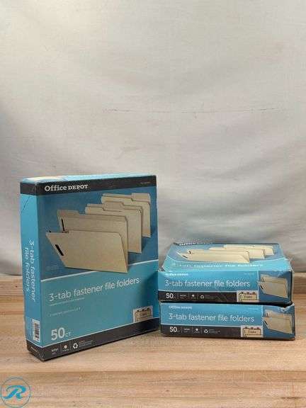 (3) Office Depot® Brand: Reinforced Manila Folder With 2 Embossed Fasteners, 1/3-Cut Tabs, Letter Size, Box Of 50- New - Roller Auctions