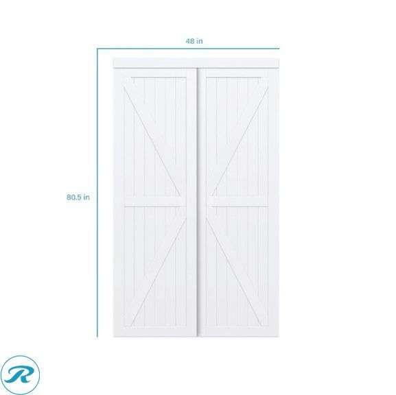 (1) New- RELIABILT Trident 48-in x 80-in White K-frame Prefinished MDF Closet Sliding Door ( Hardware Included ) (some stains in one of the doors see photos) - Roller Auctions
