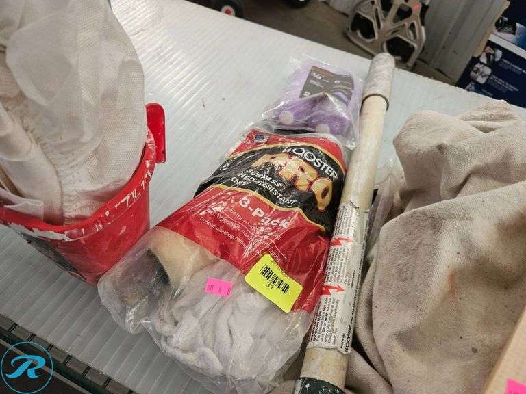 Painting Supplies Including Rollers, Extension Pole, and Cloths - Roller Auctions